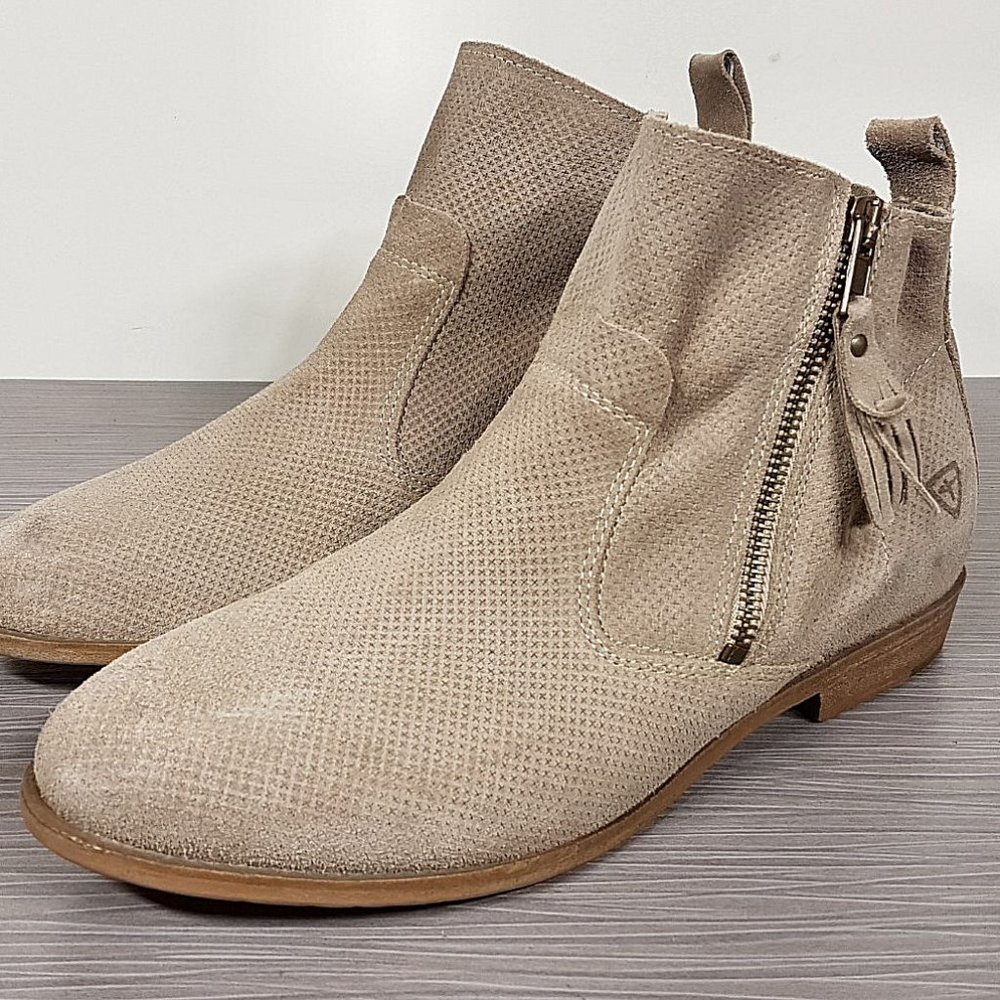 Tamaris Cigarra Perforated Bootie, Beige Suede, Womens Various Sizes